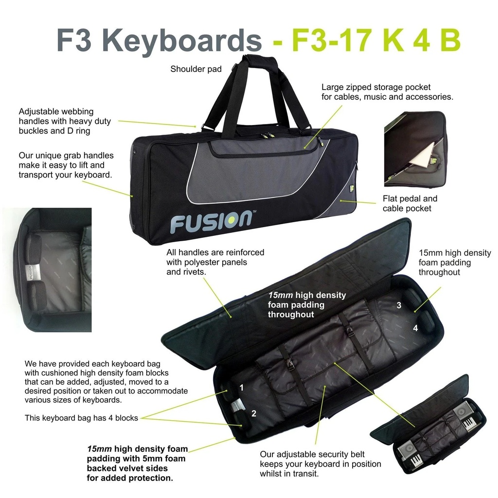 Fusion Keyboardtasche schwarz/grau, Innenmaße: 104,5 x 32 x 11 cm