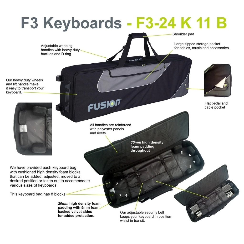 Fusion Keyboardtasche, schwarz/grau, Innenmaße: 1270 x 520 x 215 mm
