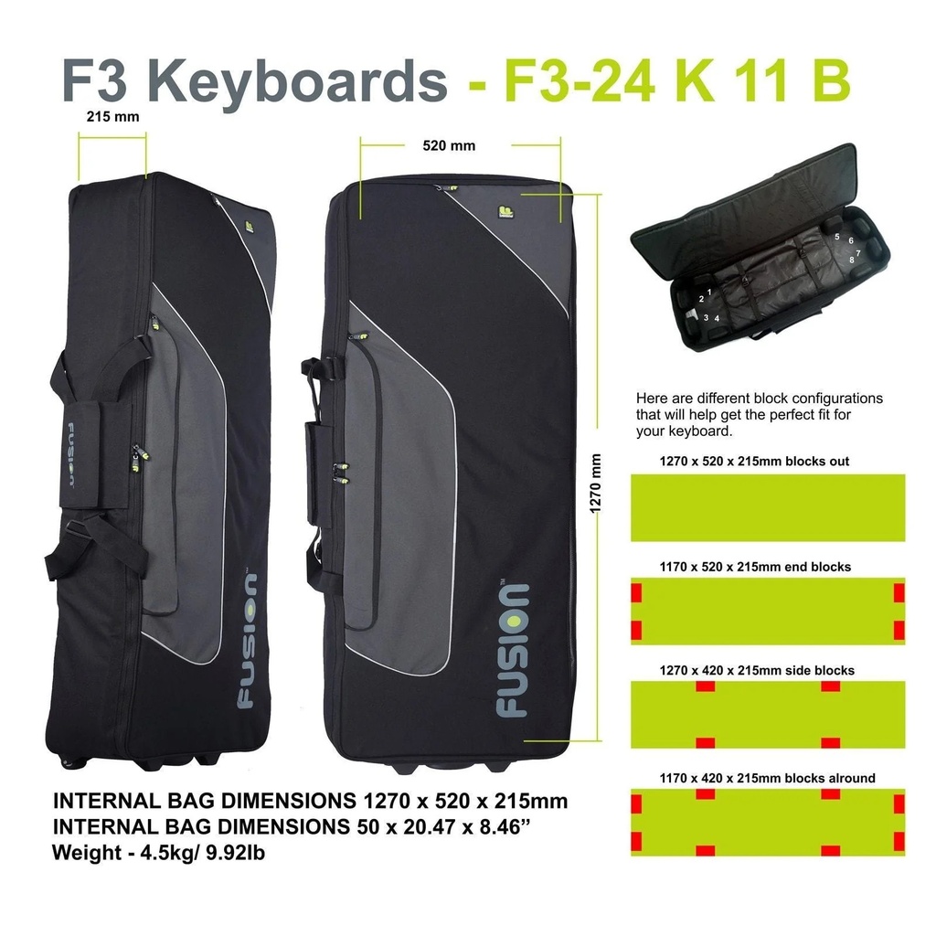 Fusion Keyboardtasche, schwarz/grau, Innenmaße: 1270 x 520 x 215 mm