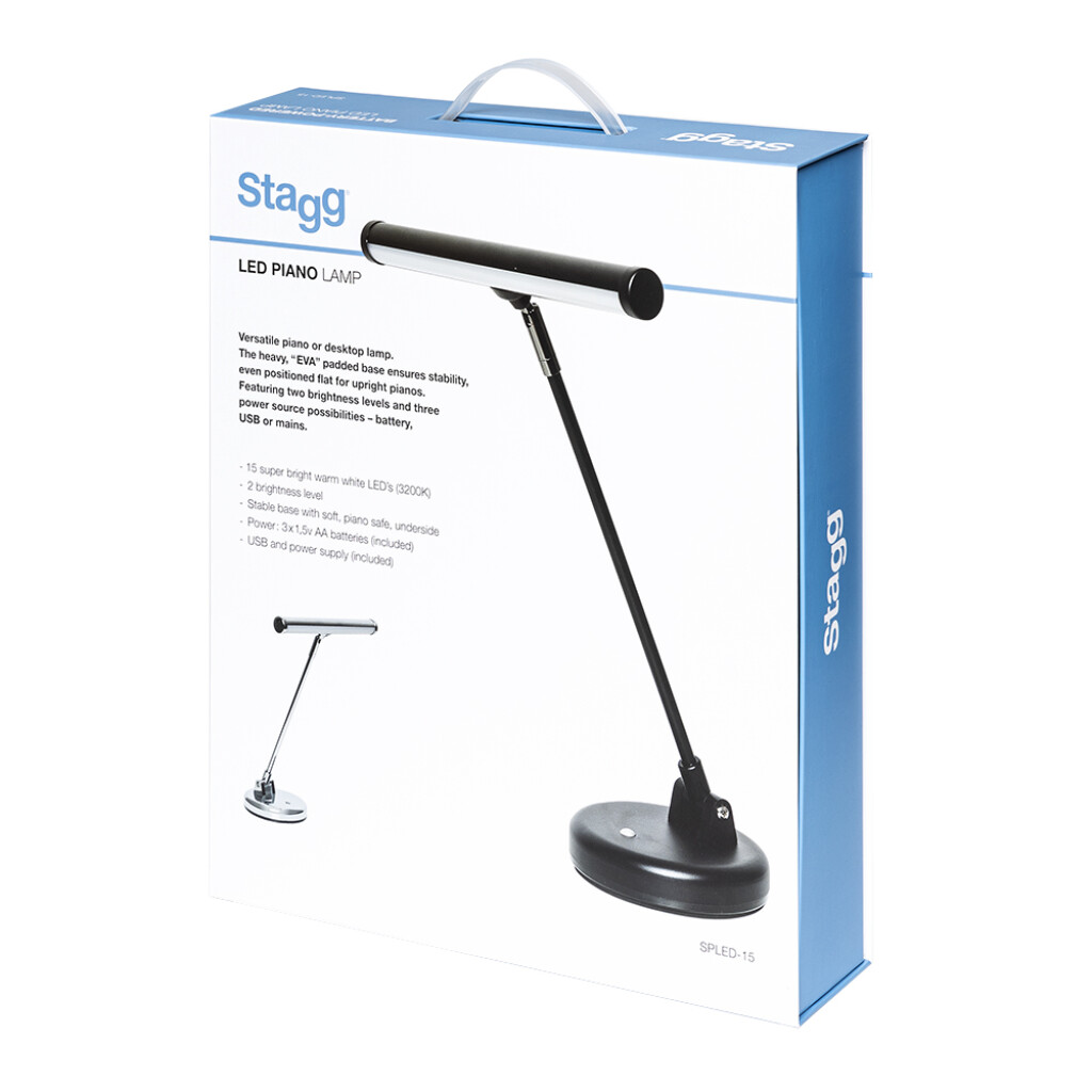 LED Klavierlampe chromfarben, Batterie- oder Netzbetrieb