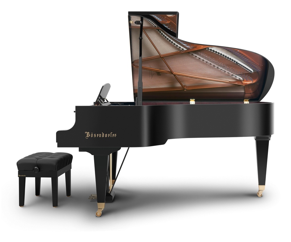 Bösendorfer Salonflügel Grand Piano 214VC mit optionaler Klavierbank Seitanansicht
