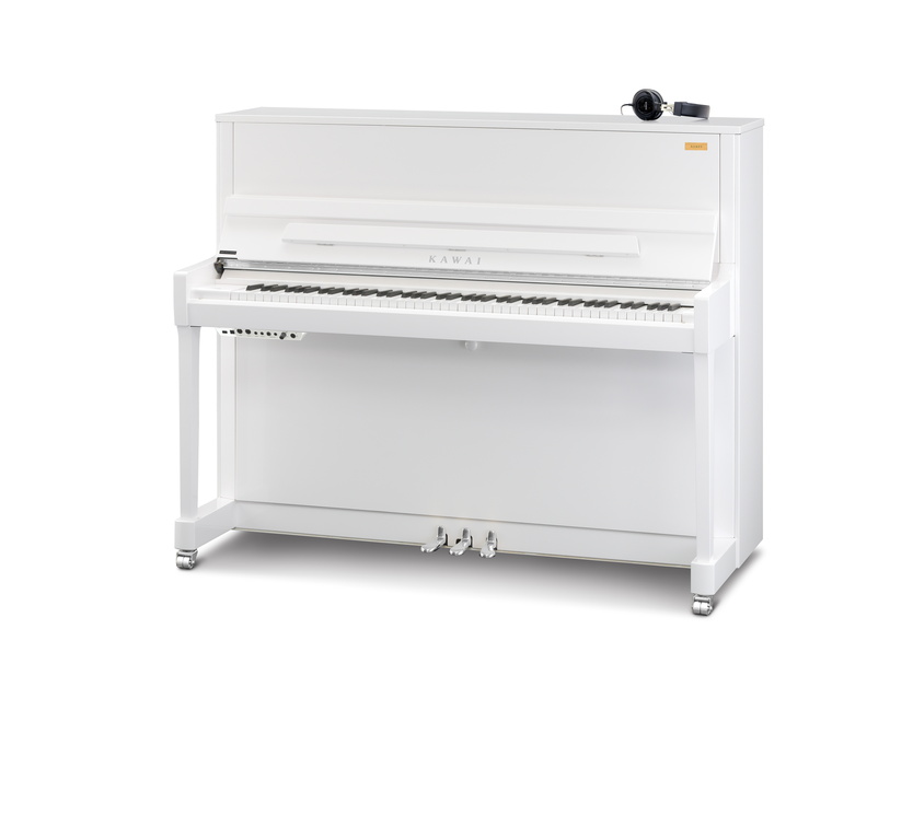 Kawai Piano K-300 mit Resonanzbodenlautsprecher, weiß poliert Chrom